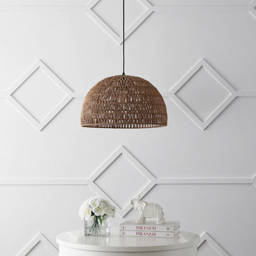 Campana 20" Bohemian Modern Woven Rattan/Iron LED Pendant